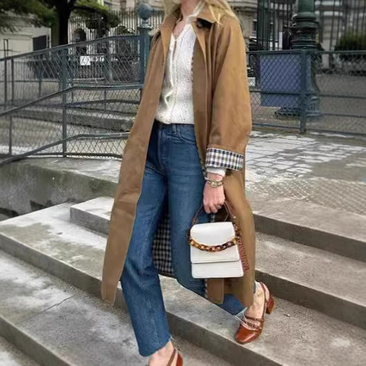Damen Oversized Trenchcoat mit Karo-Muster EB