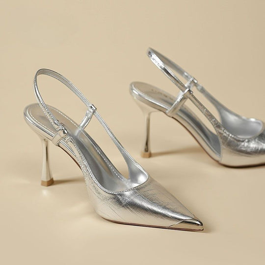 Damen elegante Slingback Pumps mit metallic glänzendem Obermaterial EB