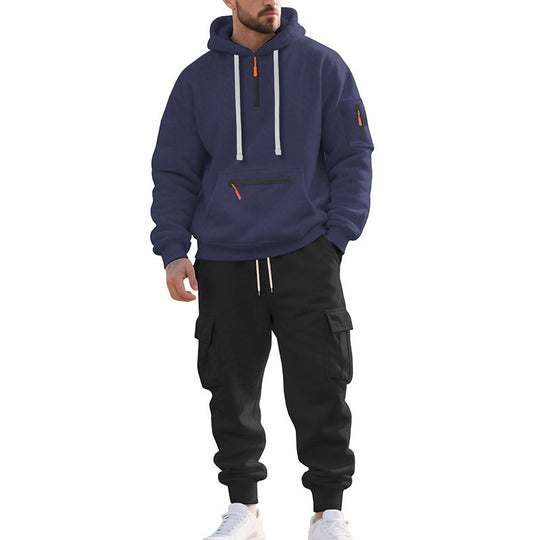 Herren Zweiteiliger Performance-Jogginganzug mit Kapuzen-Hoodie, wasserabweisenden Reißverschlüssen und Cargo-Jogger EB