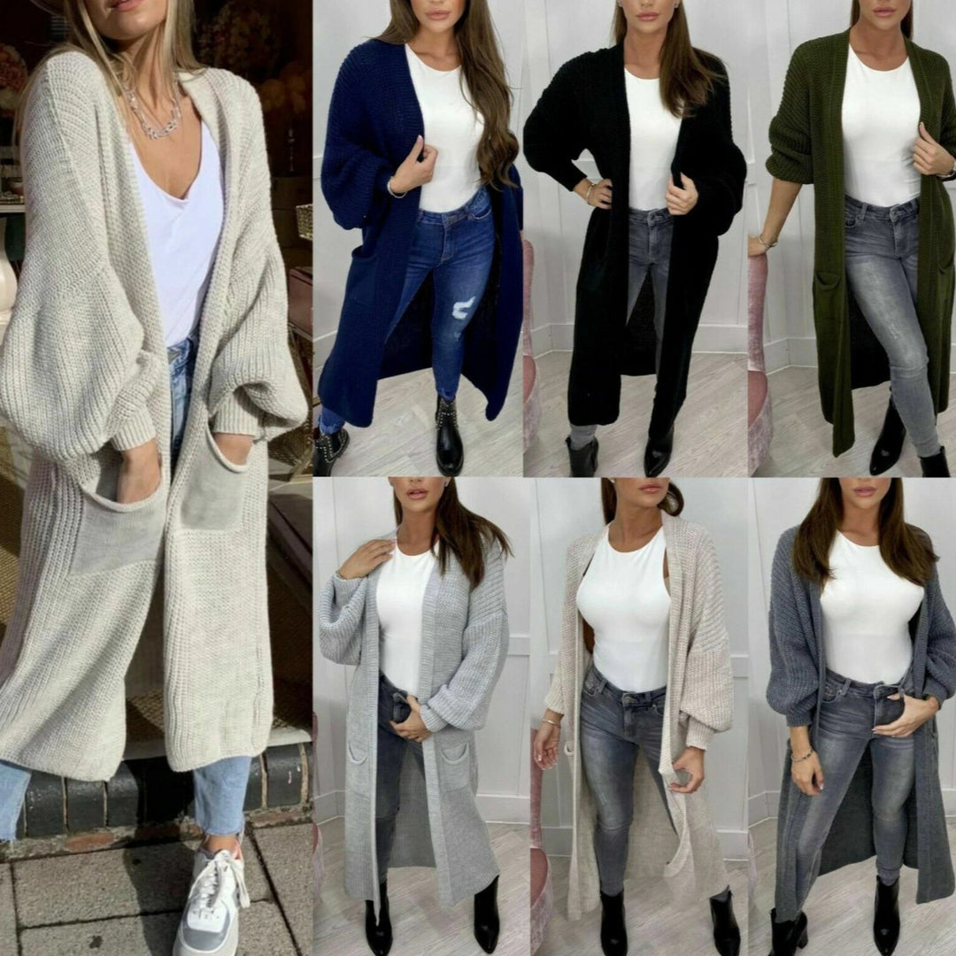 Damen Strickmantel mit voluminösen Ärmeln und elegantem Design EB