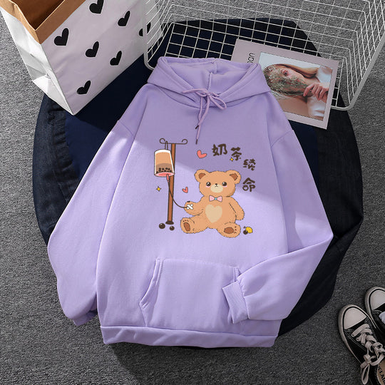 Damen nan Kapuzenpullover mit minimalistischer Grafik, lockerer Oversize-Passform und Kängurutasche EB