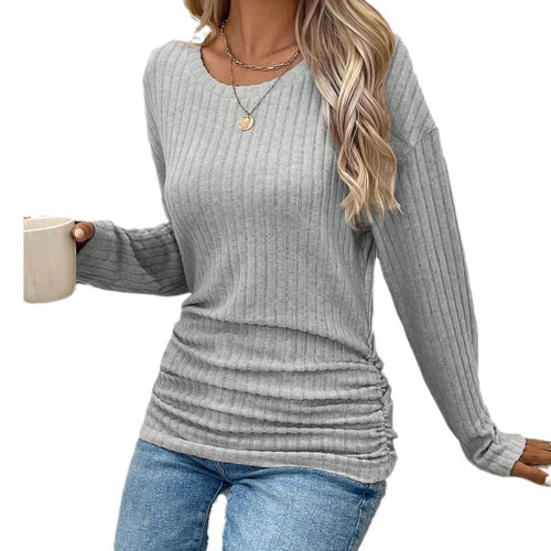 Damen Langärmliger Ripp-Pullover mit V-Ausschnitt und lässigem Schnitt EB