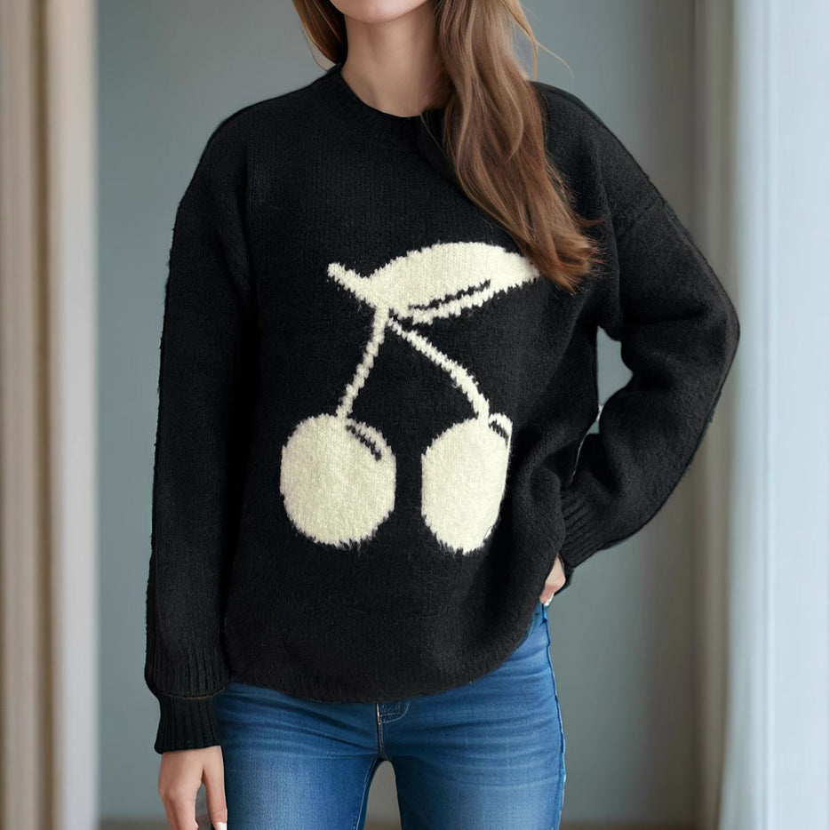 Damen Pullover mit verspieltem Kirschmotiv und weichem Strick EB