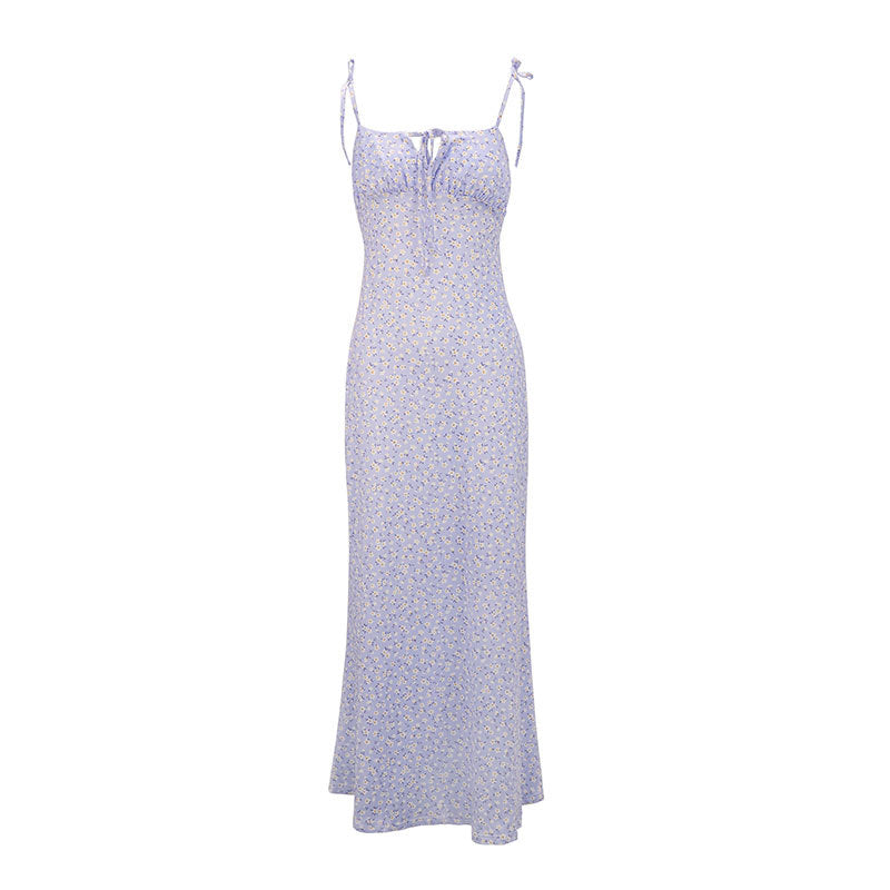 Damen luftiges Maxikleid mit verstellbaren Spaghettiträgern und süßem Blumendruck EB