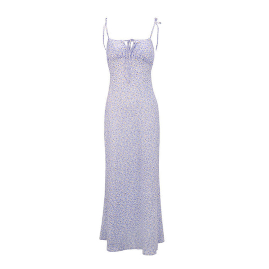 Damen luftiges Maxikleid mit verstellbaren Spaghettiträgern und süßem Blumendruck EB