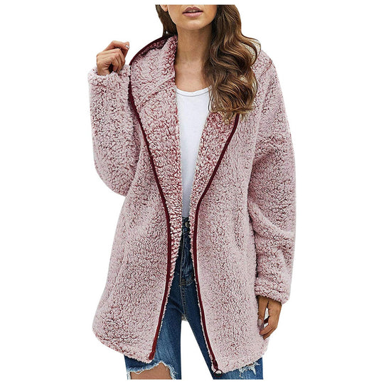 Damen Flauschige Kapuzenjacke im oversized Schnitt mit Eingrifftaschen und Reißverschluss EB