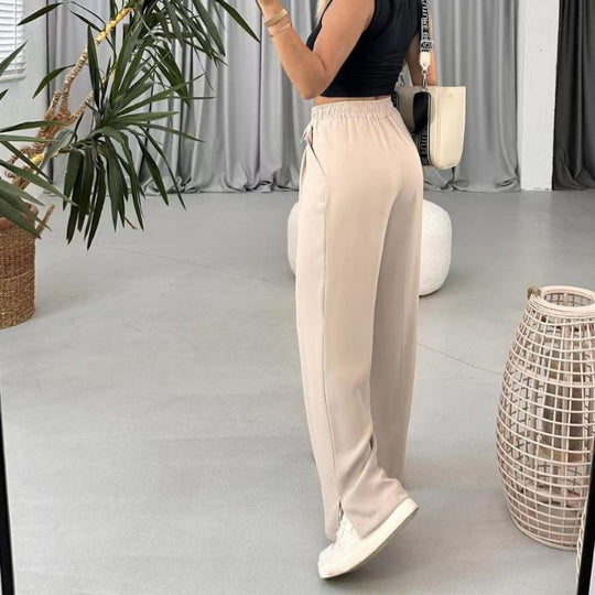 Damen Weite Freizeithose mit elastischem Bund und verstellbarem Kordelzug EB