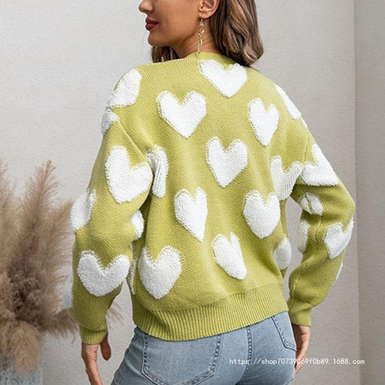 Damen kuschelige Strickjacke mit Herzmuster EB