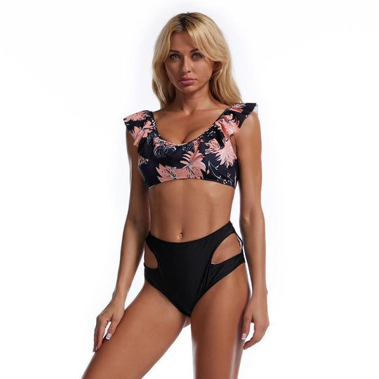 Damen Bikini-Set mit verspieltem Rüschendesign und hohem Hüftschnitt EB