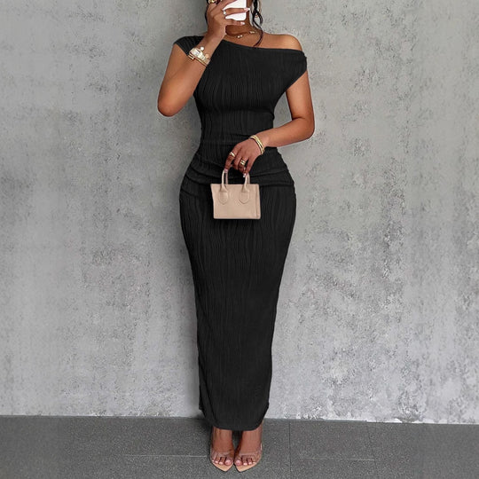 Damen figurbetontes Wickelkleid mit Rüschendetails und schulterfreiem Design EB