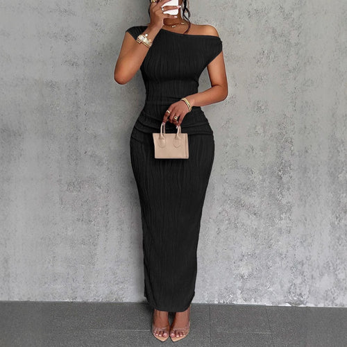 Damen figurbetontes Wickelkleid mit Rüschendetails und schulterfreiem Design EB