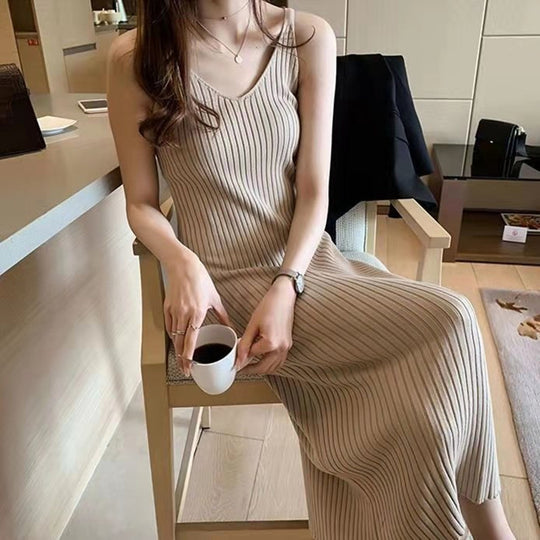 Damen Rippstrick Midi Kleid EB