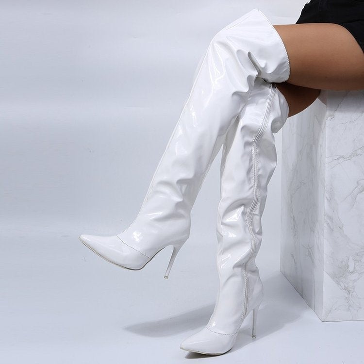 Damen Hohe Stiefel aus glänzendem Material mit spitzem Absatz EB