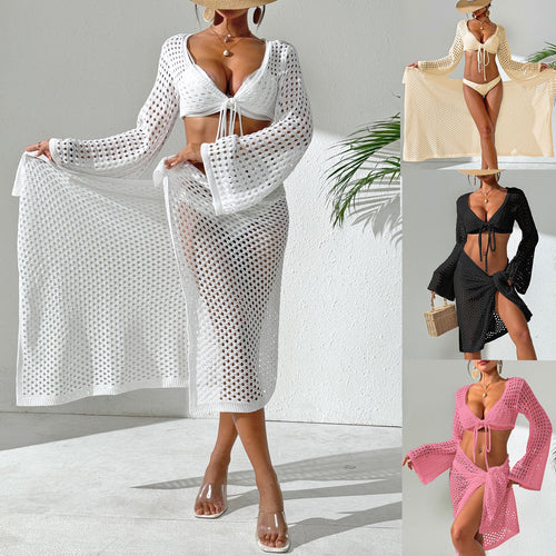 Damen gehäkelter Strandüberwurf mit eleganten Schlagärmel EB