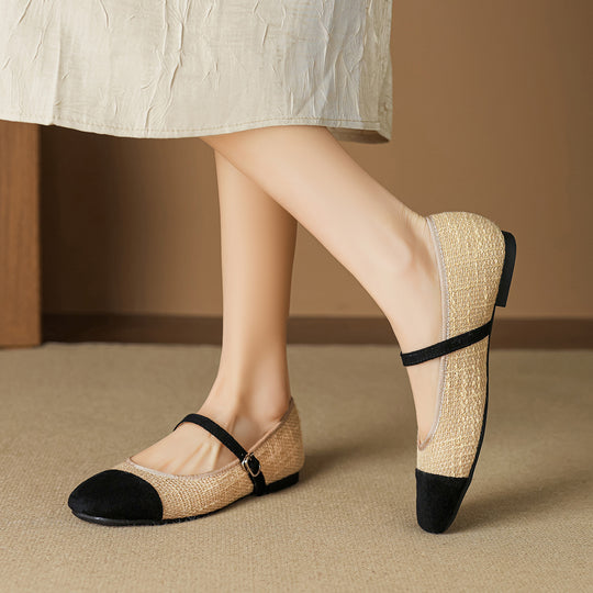 Damen Elegante Ballerinas mit modischem Riemen und hochwertiger Textur EB