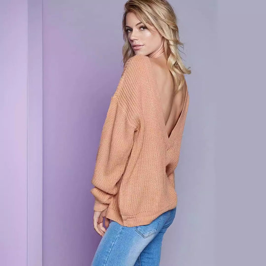 Damen Pullover mit tiefem V-Ausschnitt und lässiger Passform EB