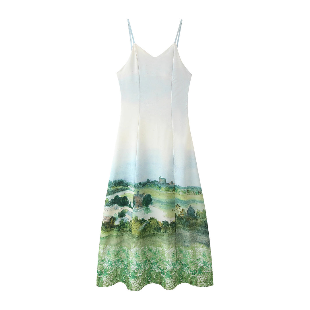 Damen Maxikleid mit kunstvollem Landschaftsdruck EB