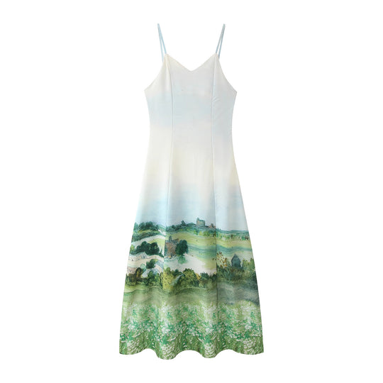 Damen Maxikleid mit kunstvollem Landschaftsdruck EB