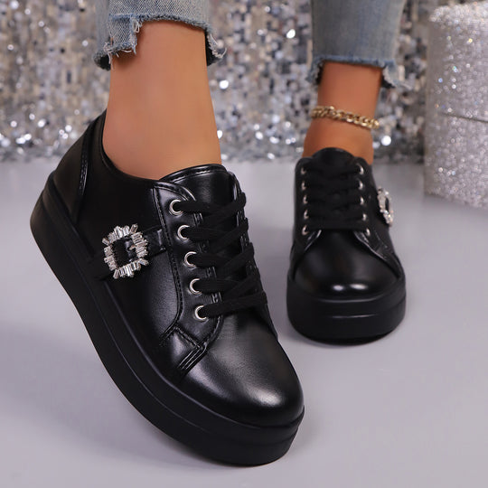 Damen  Plateau-Sneaker mit dekorativer Strass-Brosche und gepolstertem Komfortfußbett EB