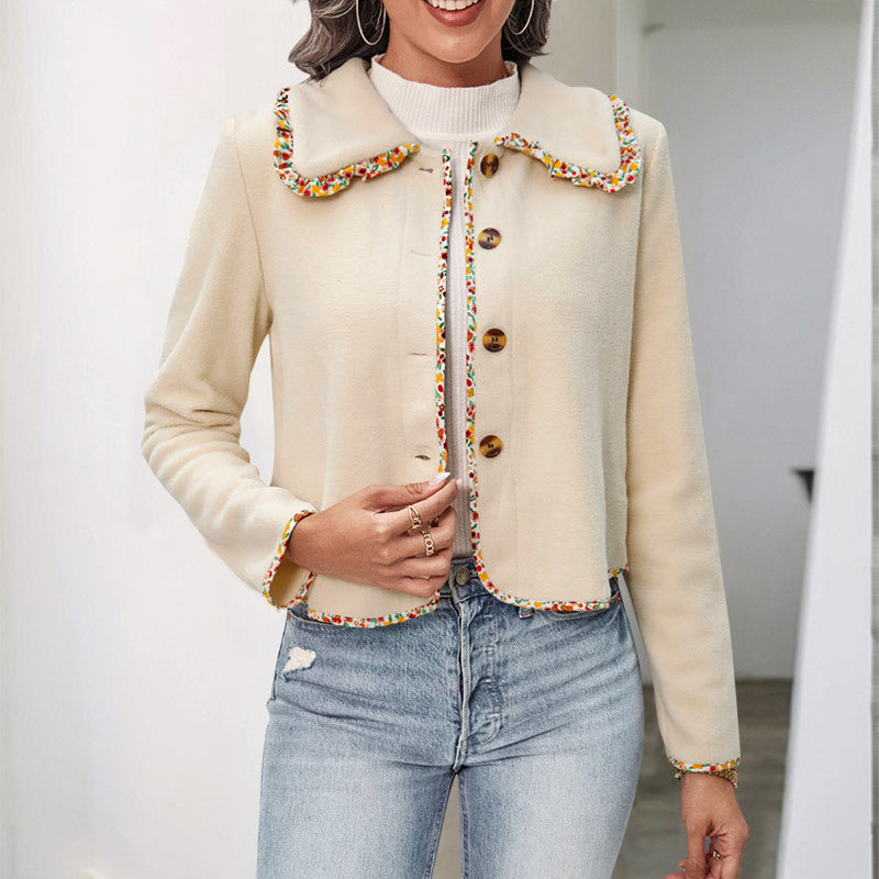 Damen elegante Jacke mit blumigen Akzenten und weichem Stoff EB