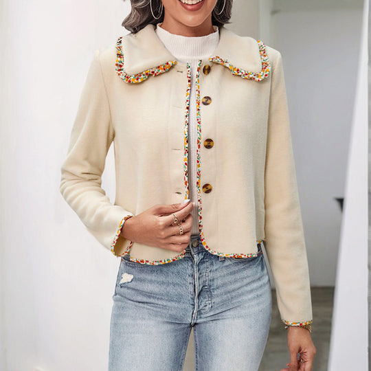 Damen elegante Jacke mit blumigen Akzenten und weichem Stoff EB