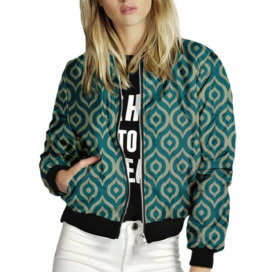 Damen trendiger Bomberjacke mit buntem Mandala-Muster EB