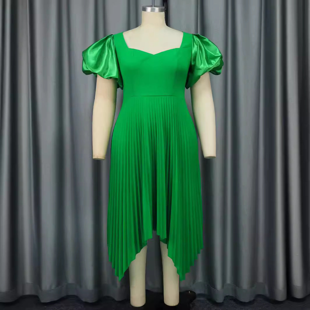 Damen Plissiertes Kleid mit Puffärmeln EB