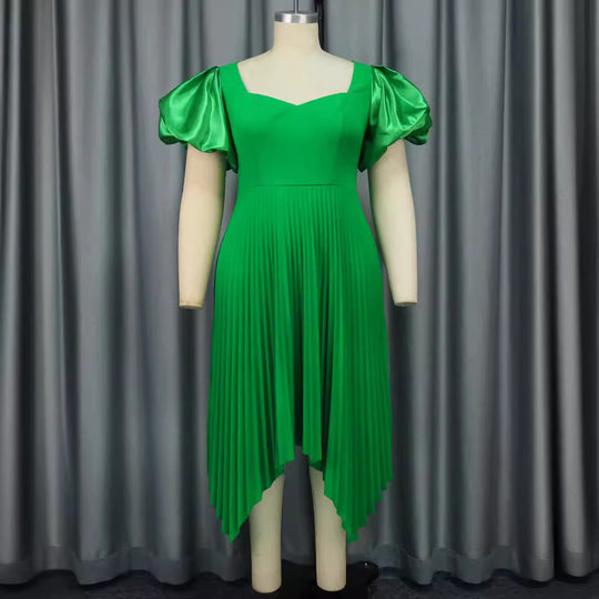 Damen Plissiertes Kleid mit Puffärmeln EB