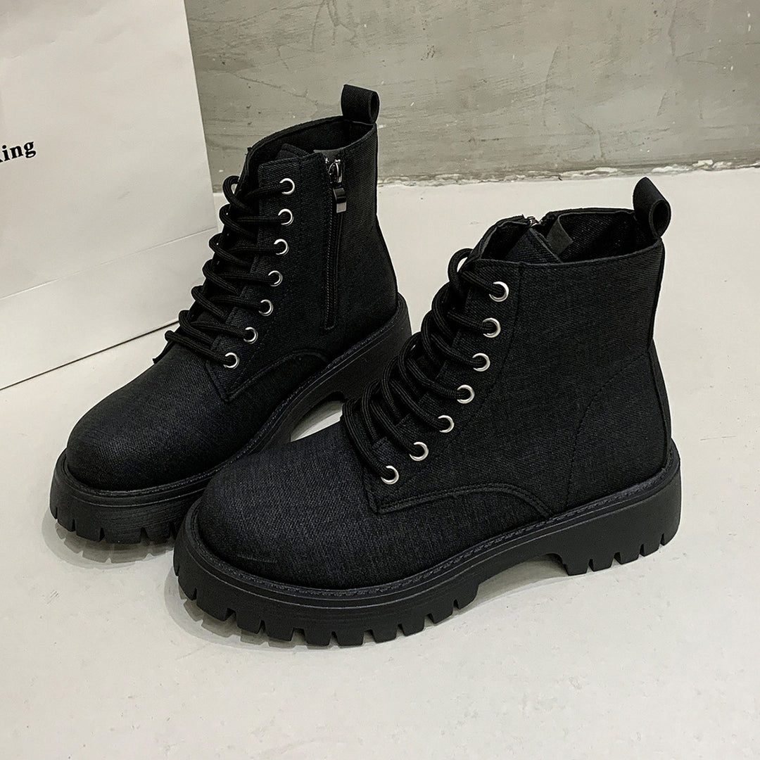 Damen nan robuste Schnür-Boots mit tiefem Profil, gepolstertem Komfortfußbett und seitlichem Reißverschluss EB