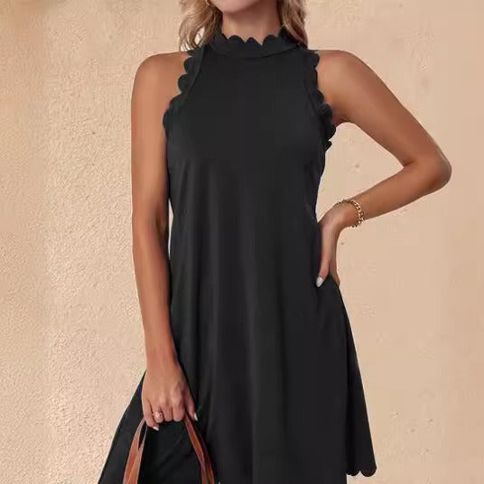 Damen Elegantes ärmelloses Freizeitkleid mit skulpturalem Ausschnitt EB