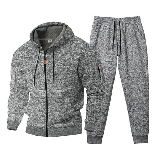 Herren nan meliertes Kapuzen-Sweatset mit durchgehendem Reißverschluss, Reißverschluss-Armtasche und Kordelzug-Jogginghose EB