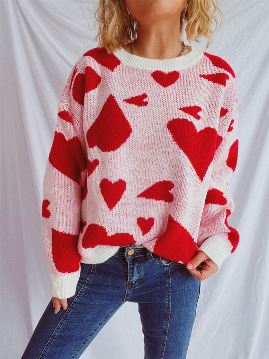 Damen oversized Pullover mit Herzmotiv EB