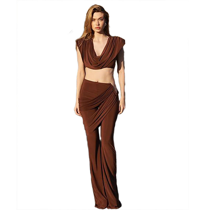 Damen Elegantes Jumpsuit-Set mit Drapierung und schmalem Bein EB