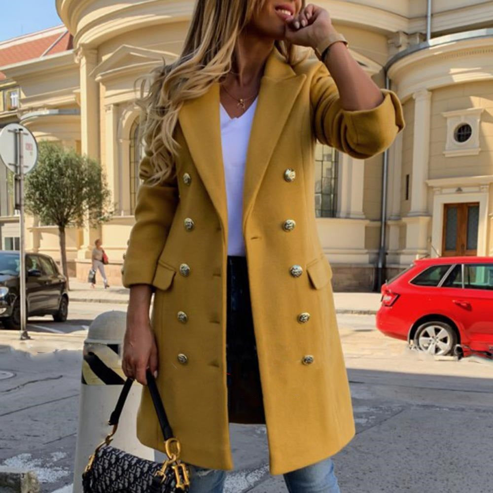 Damen Eleganter Doppelreihiger Blazer-Mantel mit hochwertigen Knöpfen EB