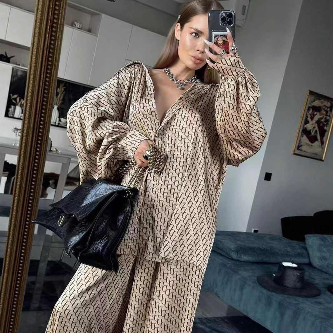 Damen Blusenset mit modernem geometrischem Muster und lässigem Schnitt EB