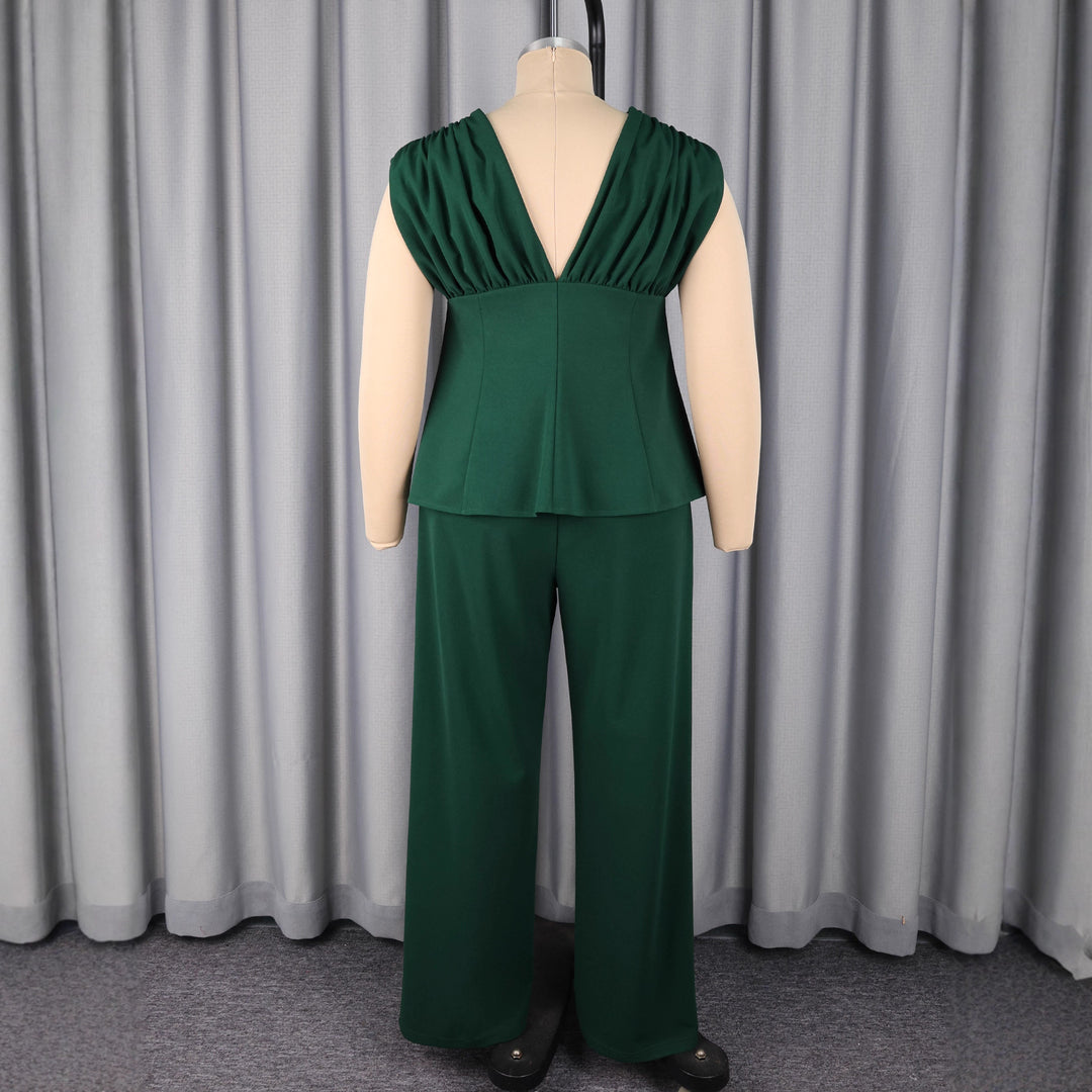 Damen elegantes Jumpsuit mit tiefem V-Ausschnitt und auffälligen Knopfdetails EB