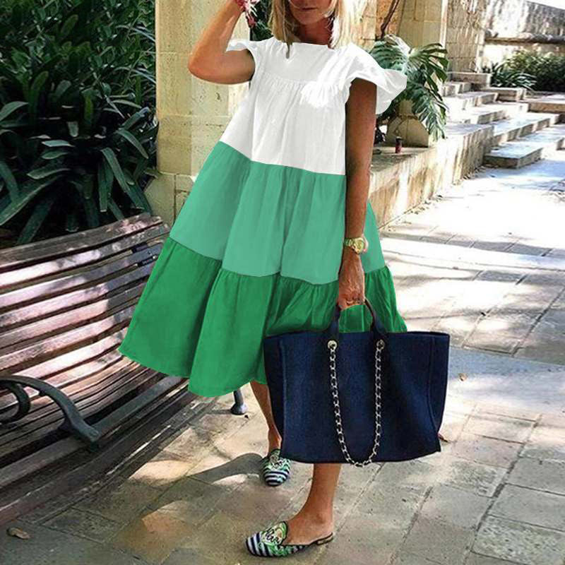 Damen lässiges Sommerkleid mit modischem Volantdesign und luftigem Schnitt EB