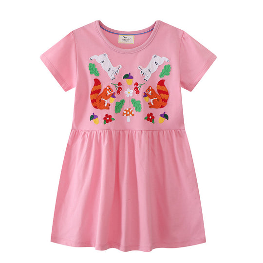 Mädchen Baumwollkleid mit bunten Tierapplikationen EB