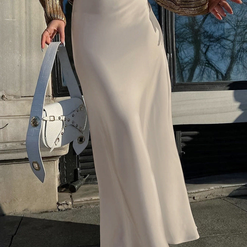 Damen eleganter Maxirock aus fließendem Material mit hohem Taillenschnitt EB