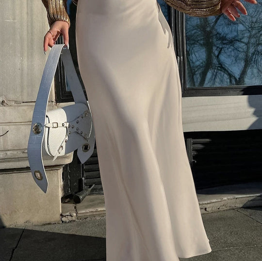 Damen eleganter Maxirock aus fließendem Material mit hohem Taillenschnitt EB