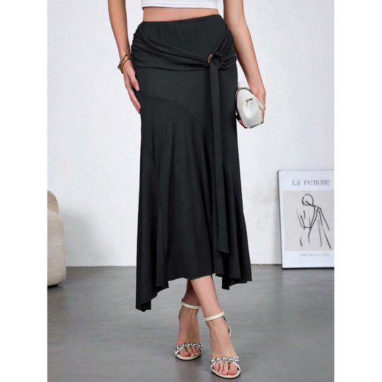 Damen Eleganter maxi Rock mit asymmetrischem Schnitt und praktischem Bindegürtel EB