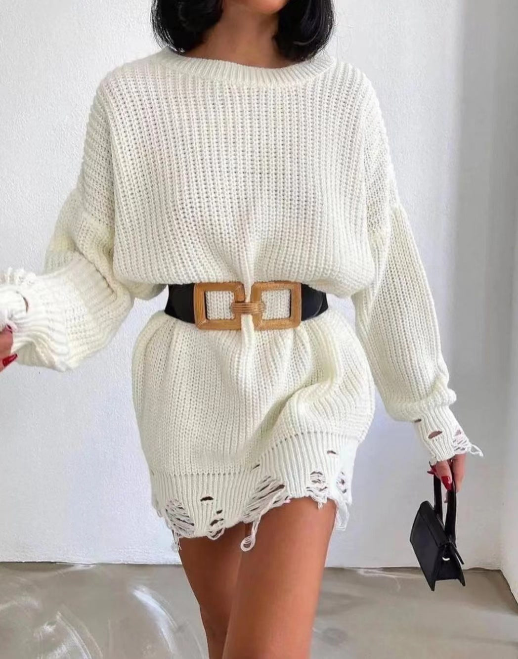 Damen Oversized Strickpullover mit einzigartigen Rippstrukturen und modischen Cut-Outs EB