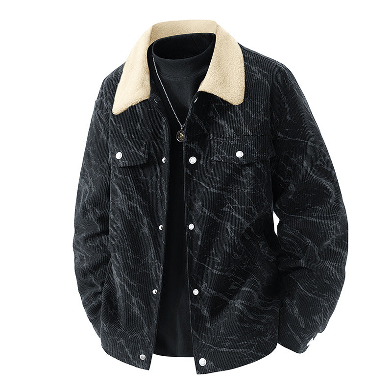 Men's  ribbed corduroy sherpa-collar snap trucker jacket EB