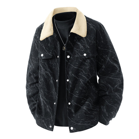 Men's  ribbed corduroy sherpa-collar snap trucker jacket EB