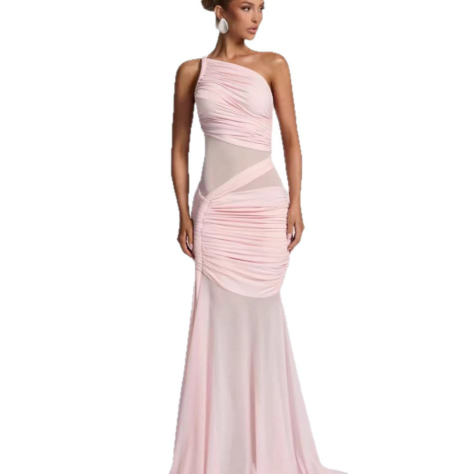 Damen elegantes asymmetrisches Abendkleid mit raffinierten Rüschendetails EB