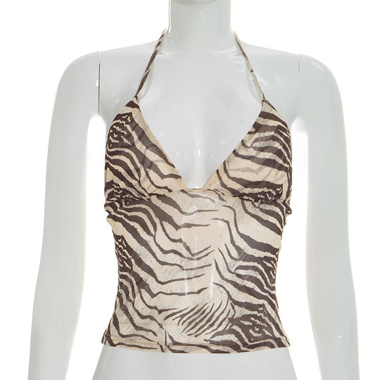 Damen Halter-Top mit exotischem Tiermuster und figurbetontem Schnitt EB