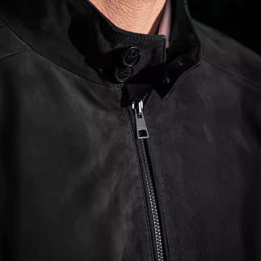 Herren elegante Wildlederjacke mit Stehkragen und seitlichen Eingrifftaschen EB