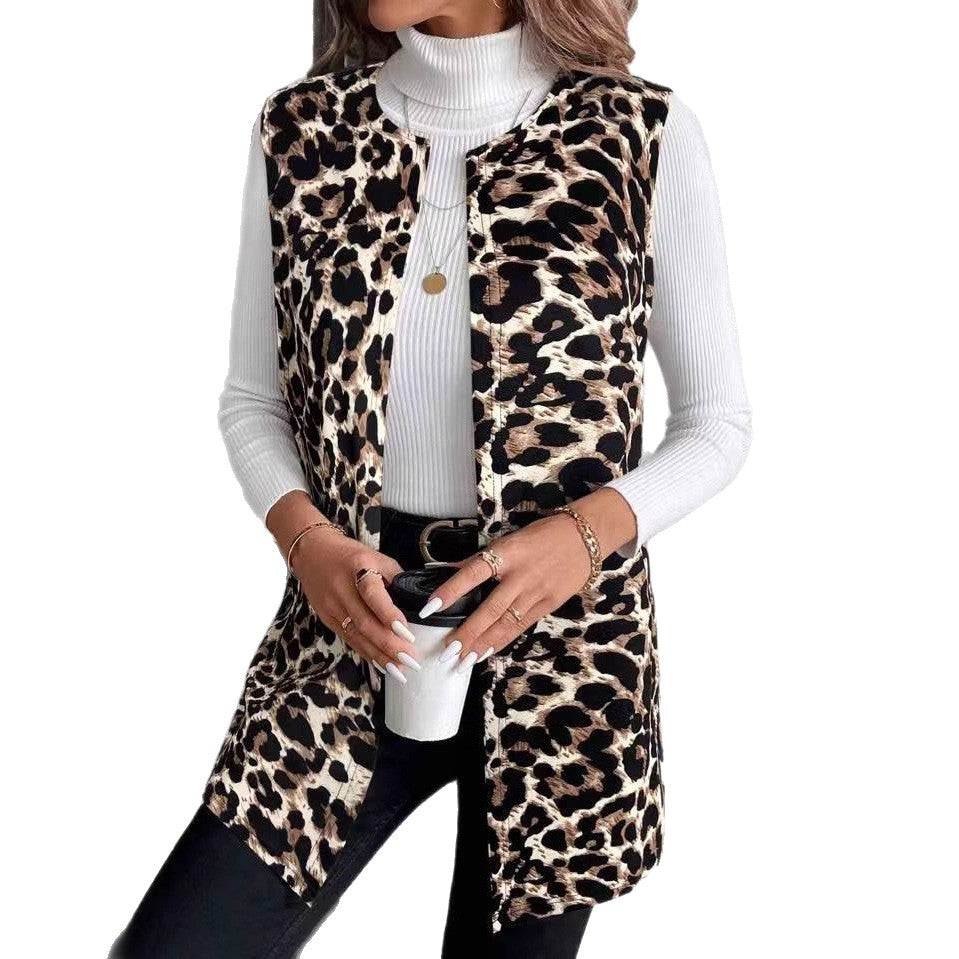 Damen Mode Weste mit Leopardenmuster EB