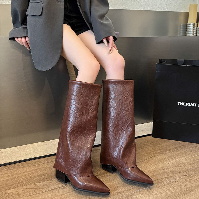 Damen modische Stiefeletten mit flexiblem Schaft und elegantem Blockabsatz EB