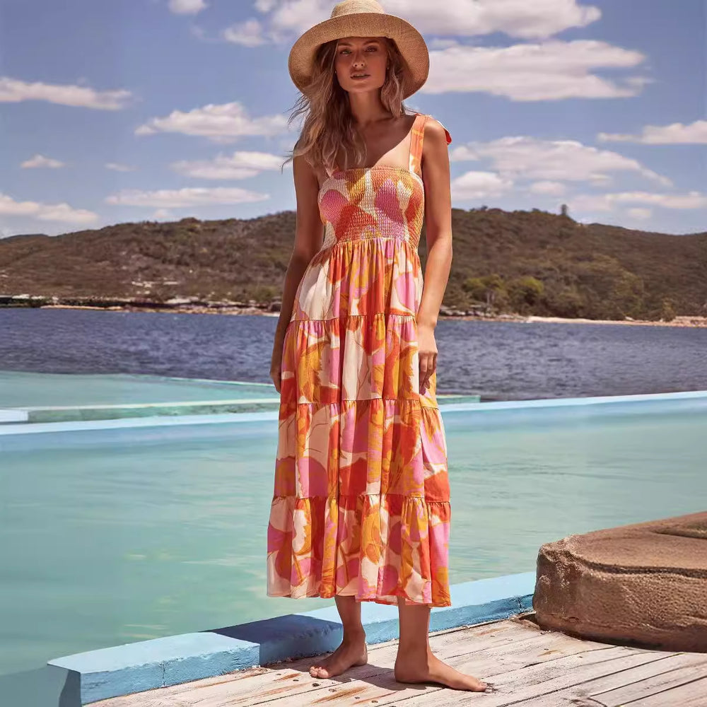 Damen Maxikleid mit Trägern und Rüschendetails EB